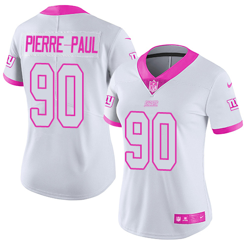 Women's Limited Jason Pierre-Paul Nike Jersey White/Pink - #90 Rush Fashion NFL New York Giants